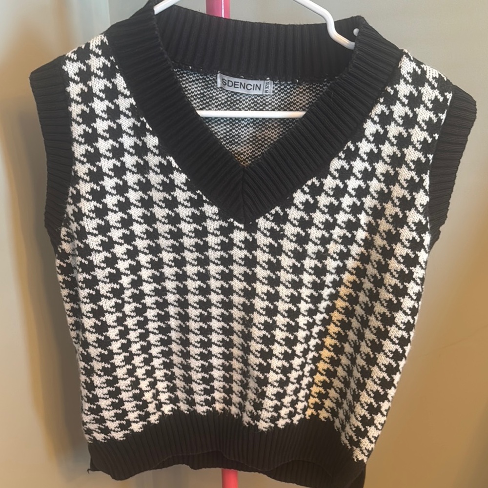 Black and White V-Neck Sweater Vest